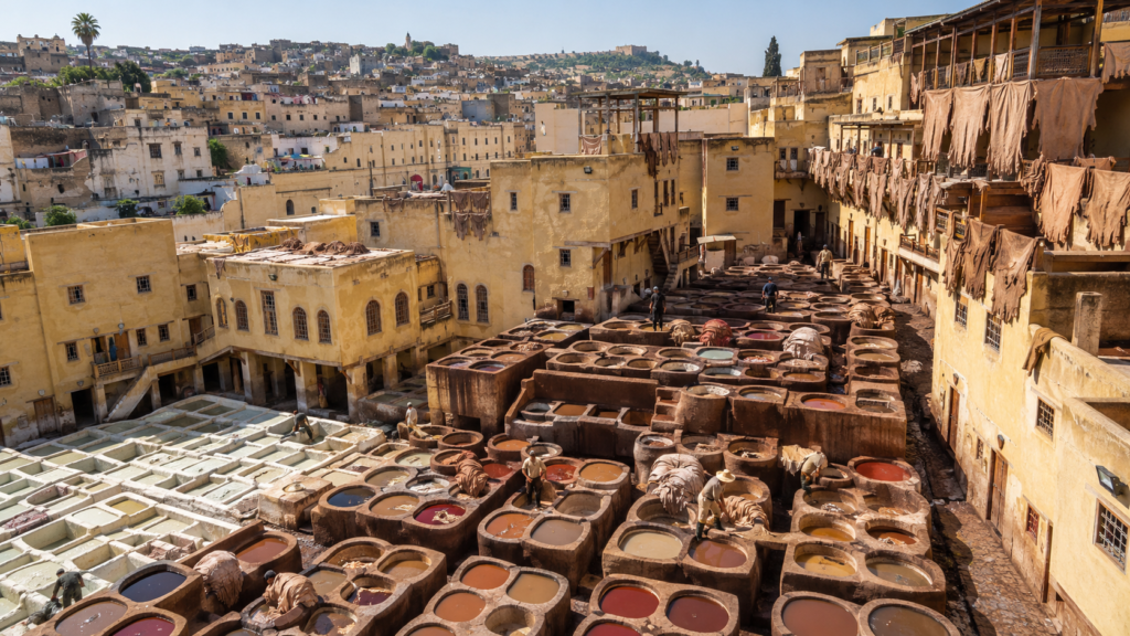 La curtiduría Chouara, con sus tinas de piedra, en la medina de Fez, Marruecos