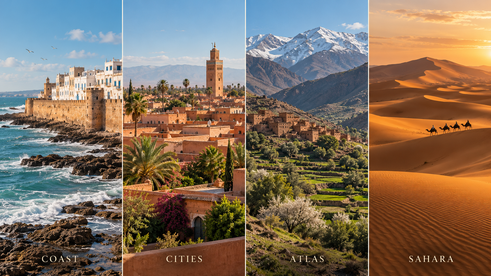 Morocco regions: Atlantic coast, imperial cities, High Atlas and Sahara